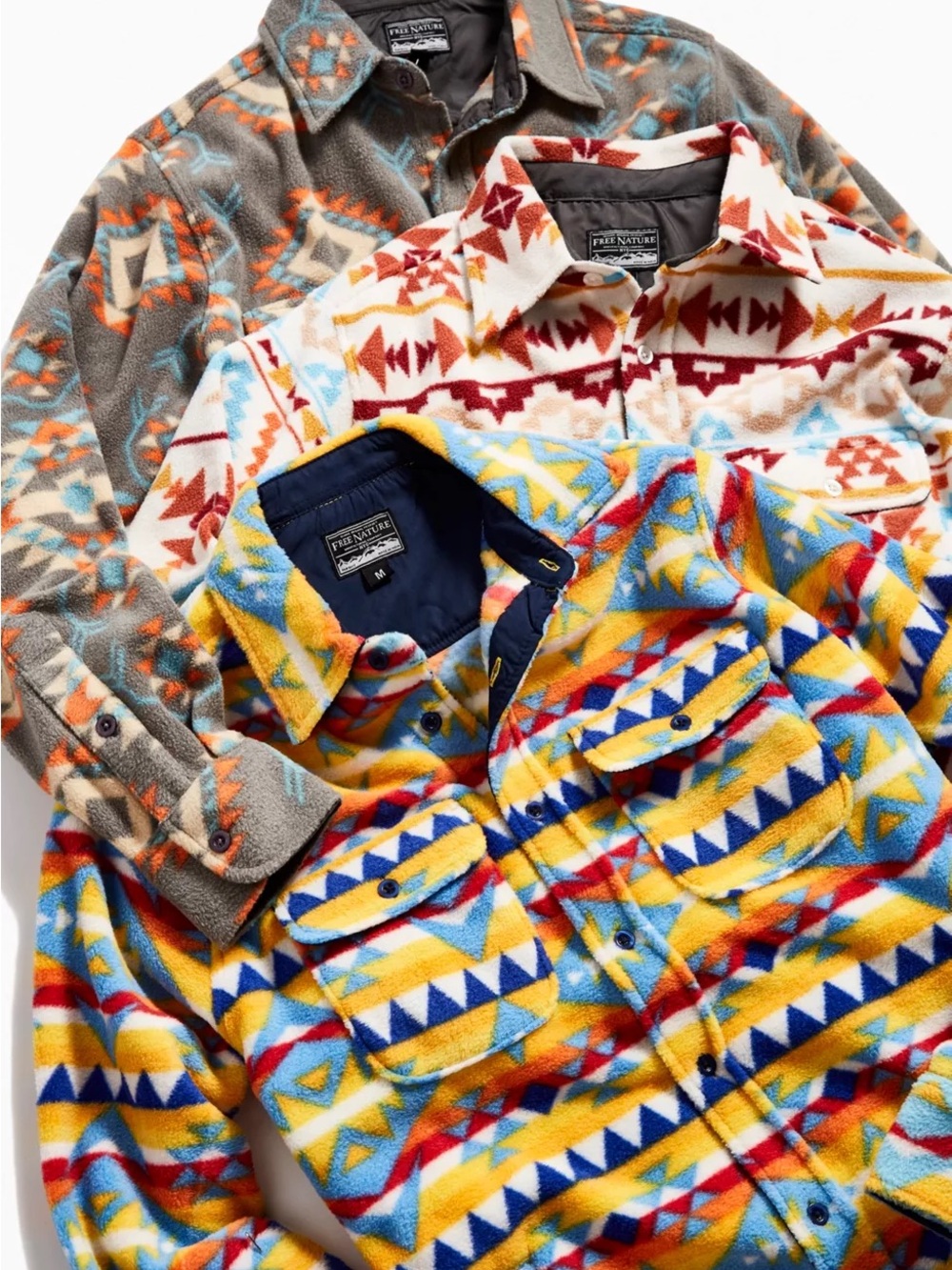 Men’s Urban Outfitters Free Nature Polar Fleece Button Down Shirt Shacket Aztec